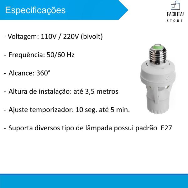 Imagem de Sensor De Presença Com Fotocélula Para Lâmpada Soquete E27