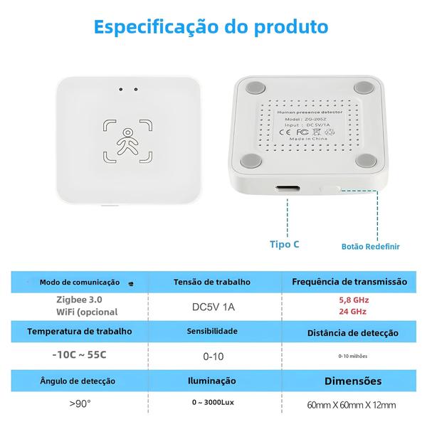 Imagem de Sensor de Presença Inteligente Wi-Fi Zigbee - Compatível com Tuya e Alexa