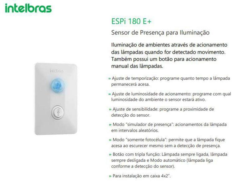 Imagem de Sensor de Presença P/Iluminação embutir ESPI180 E+ INTELBRAS