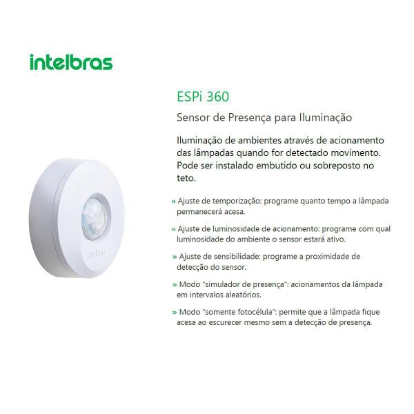 Imagem de Sensor de Presença para Iluminação Intelbras ESPi 360 Fotocélula para Lâmpada Embutir / Sobrepor