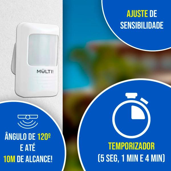 Imagem de Sensor De Presença para Iluminação Multicraft MPL07 Bivolt com ângulo 120º e alcance 10 metros