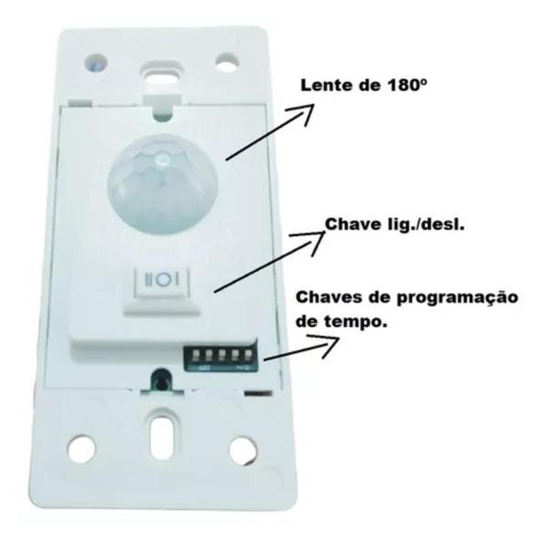 Imagem de Sensor de Presença parede 4x2 Embutir C/Fotocélula QI6 C/Chave Qualitronix