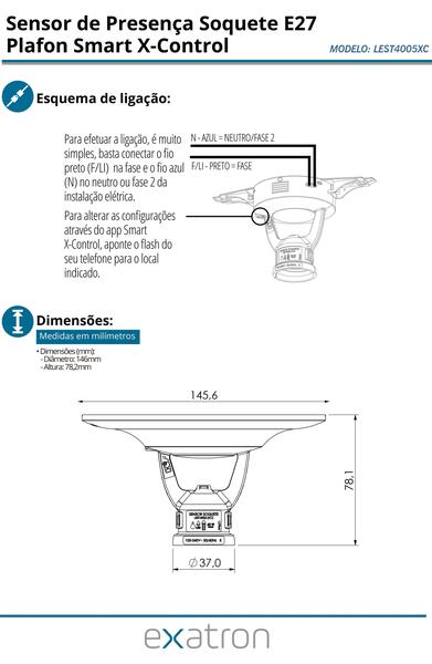 Imagem de Sensor De Presenca Plafon Lampada E27 Smart X-control Fotocélula Bivolt Lest4005XC