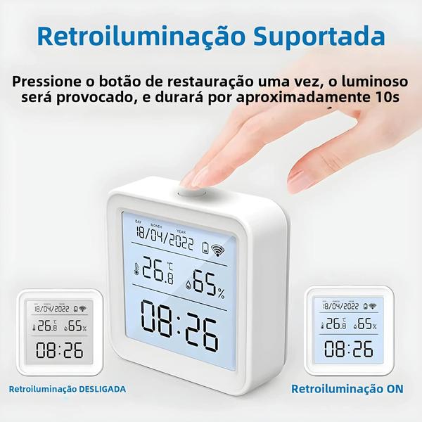 Imagem de Sensor de Temperatura e Umidade Wi-Fi Inteligente Tuya - Higrômetro e Termômetro com Backlight