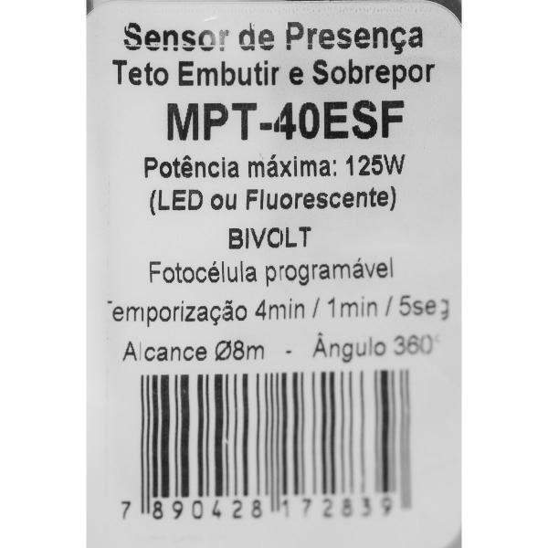 Imagem de Sensor De Teto De Embutir E Sobrepor Branco Mpt40Esf