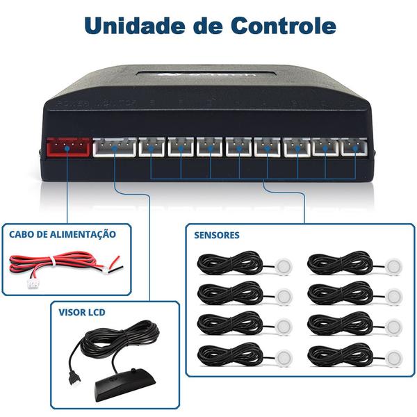 Imagem de Sensor Dianteiro e Traseiro Branco Peugeot 208 Estacionamento Frontal Ré 8 Oito Pontos Aviso Sonoro Distância