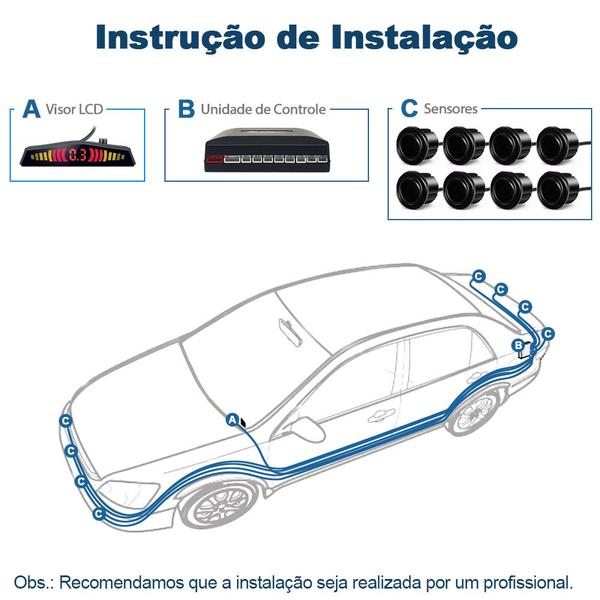 Imagem de Sensor Dianteiro e Traseiro Preto Toyota Rav4 1999 2000 2001 2002 2003 Estacionamento Frontal Ré 8 Oito Pontos Aviso Sonoro Distância