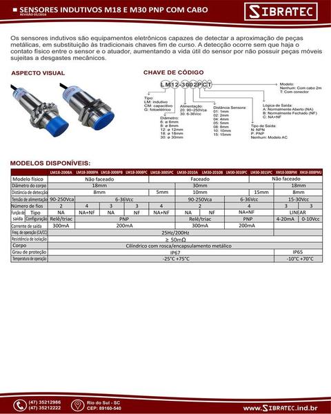 Imagem de Sensor indut lm30-3015pc pnp/na nf cabo 4 fios sibratec