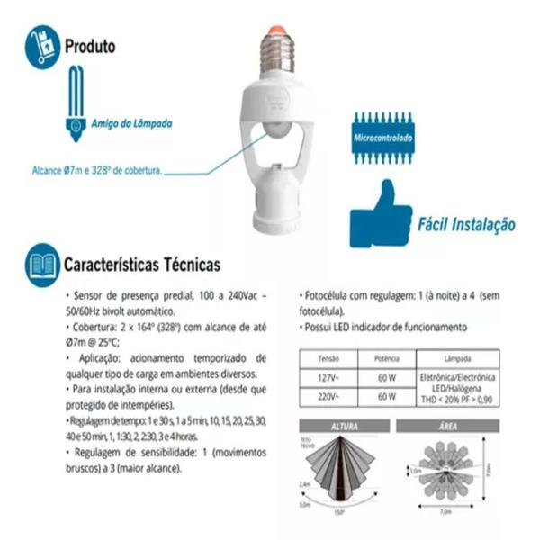 Imagem de Sensor Presença Fotocécula Soquete E27 Temporizador Exatron