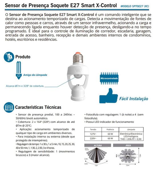 Imagem de Sensor Presença Movimento Soquete Fotocelula Tempo E27 Smart X-control Spt0e27 Xc Exatron