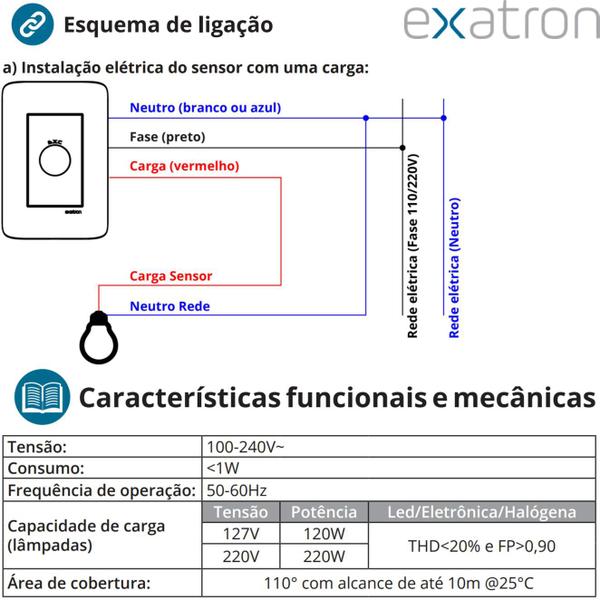 Imagem de Sensor Presenca Predial 4x2 Preto Fotocelula Smart X-Control