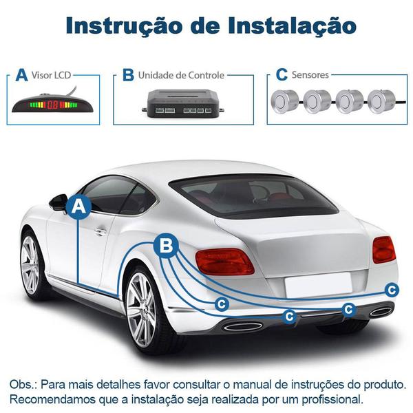 Imagem de Sensor Ré Automotivo Carro Estacionamento Display Sonoro Prata Toyota Fielder 1992 1993 1994 1995 1996