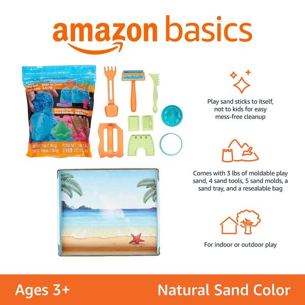 Imagem de Sensory Play Sand Amazon Basics moldável de 1,36 kg com moldes Castle