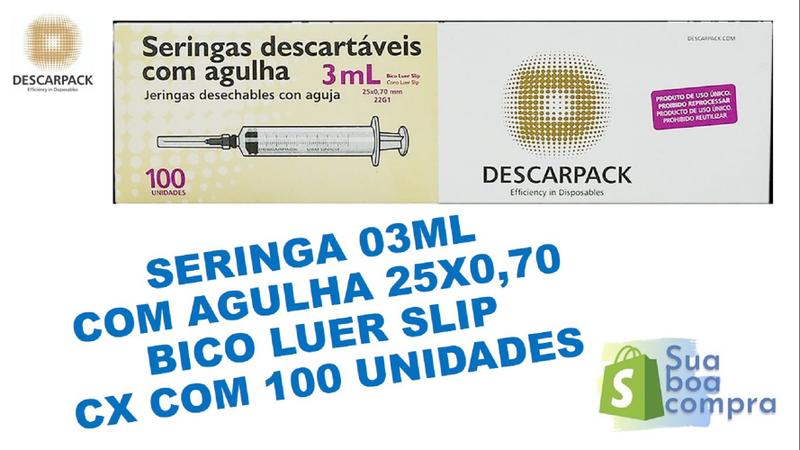 Imagem de Seringa 03ml com agulha 25 x0,7 slip descarpack  cx com 100 unidades