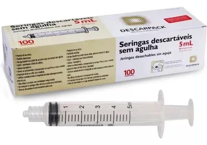 Imagem de Seringa 5ml sem agulha Luer Lock Cx 100un Descartável