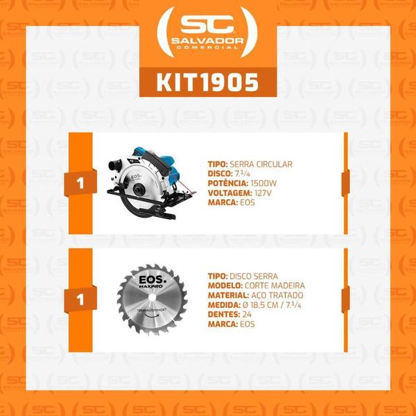 Imagem de Serra Circular 1500W Esc01Pro 127V E Disco De Corte - Eos