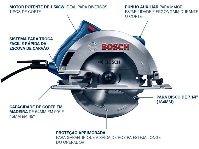 Imagem de Serra Circular Bosch GKS 150 7 1/4” 1500W  - 6000 RPM 4 Peças