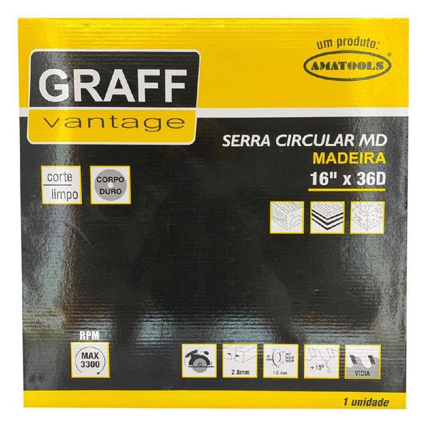 Imagem de Serra Circular C/ Pastilha de Metal Duro P/ Madeira 16''X36D (579,0024) - Graff Vantage 