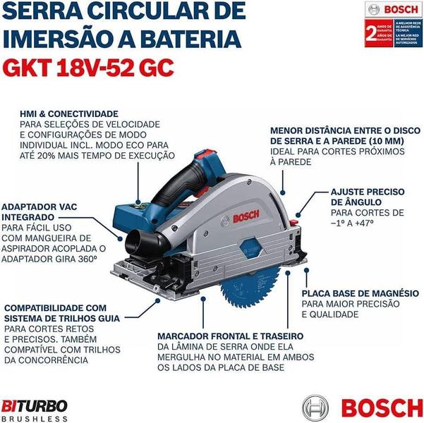 Imagem de Serra Circular de Imersão 18v BRUSHLESS s/ Bateria GKT 18V-52 GC BOSCH