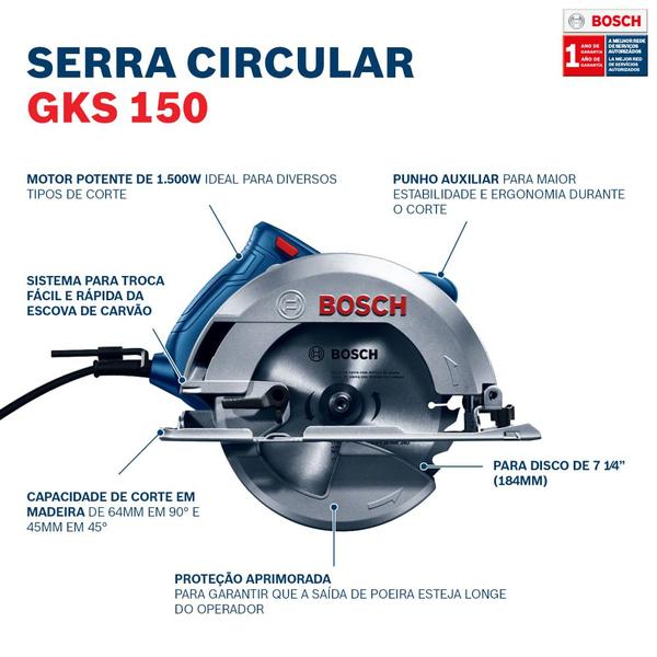 Imagem de Serra Circular Profissional GKS 150 STD 1500W BOSCH + BOLSA E DISCO