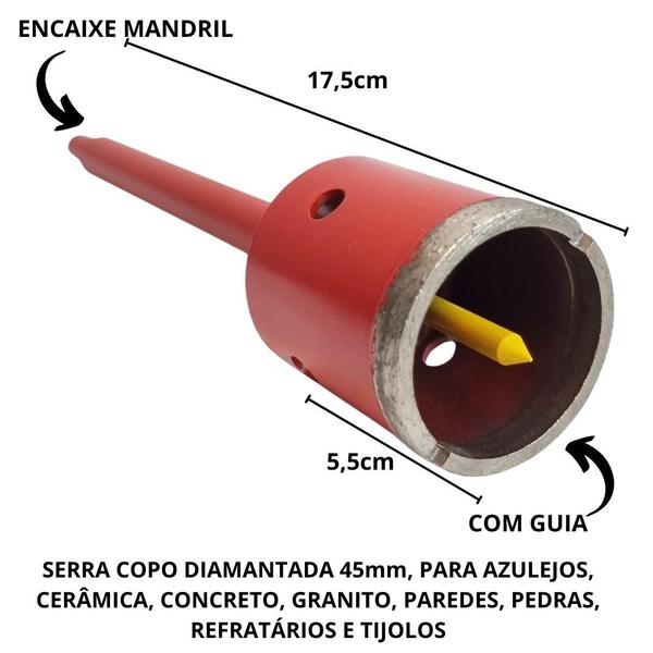 Imagem de Serra Copo Diamantada Com Haste 45mm Guia Profissional Htom