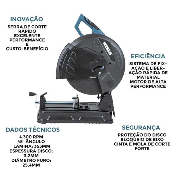 Imagem de Serra De Corte Rapido 355mm Wesco Ws7703 com lâmina