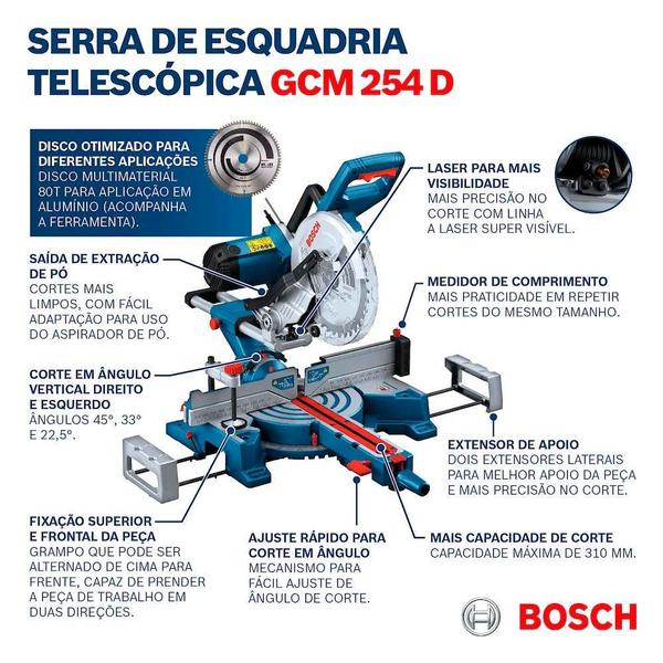 Serra de Meia Esquadria 10 POL GCM 254 Com 1 disco para Madeira BOSCH Imagem de Serra de Meia Esquadria 10 POL GCM 254 Com 1 disco para Madeira BOSCH