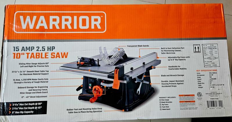 Imagem de Serra de mesa Warrior 15amp 2.5 HP 10"