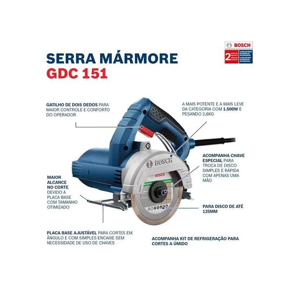 Imagem de Serra Marmore Bosch 1500W GDC 151 Com Maleta e Disco 220V