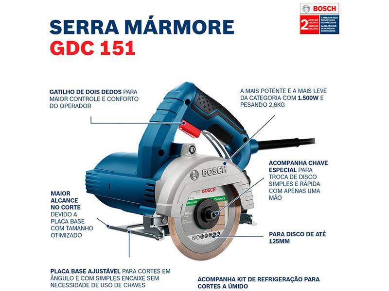 Imagem de Serra Mármore Bosch Premium Titan GDC 151 12,5cm - 1500W 12200RPM com Maleta 3 Peças