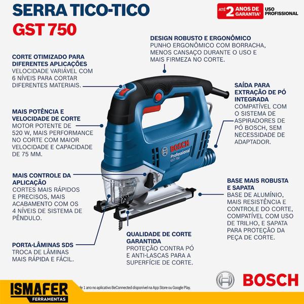 Imagem de Serra Tico Tico Profissional Bosch Gst 750 520w Lâmina 110v