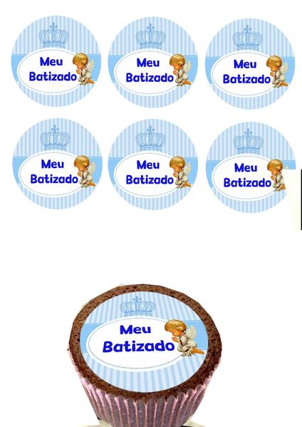 Imagem de Serviço Impressão em papel de arroz cortados para Cupcakes batizado cor azul