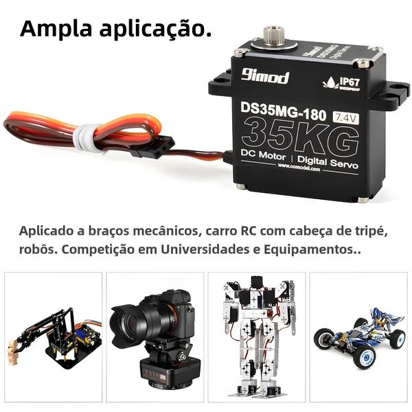 Imagem de Servo Impermeável de Alto Torque 35kg - Engrenagem de Aço Inoxidável (180°/270°)