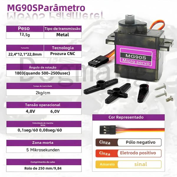 Imagem de Servo Motor MG90S de Metal para Arduino, Helicóptero, Barco e Carro - 9g