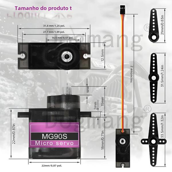 Imagem de Servo Motor MG90S de Metal para Arduino, Helicóptero, Barco e Carro - 9g