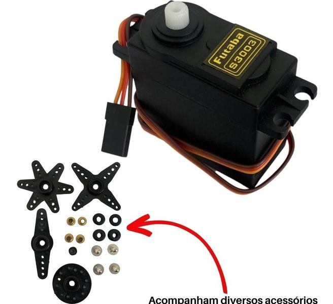 Servo Motor tipo Futaba S3003 180º 4.2Kg/cm para Aeromodelismo, Arduino e Robotica Imagem de Servo Motor tipo Futaba S3003 180º 4.2Kg/cm para Aeromodelismo, Arduino e Robotica