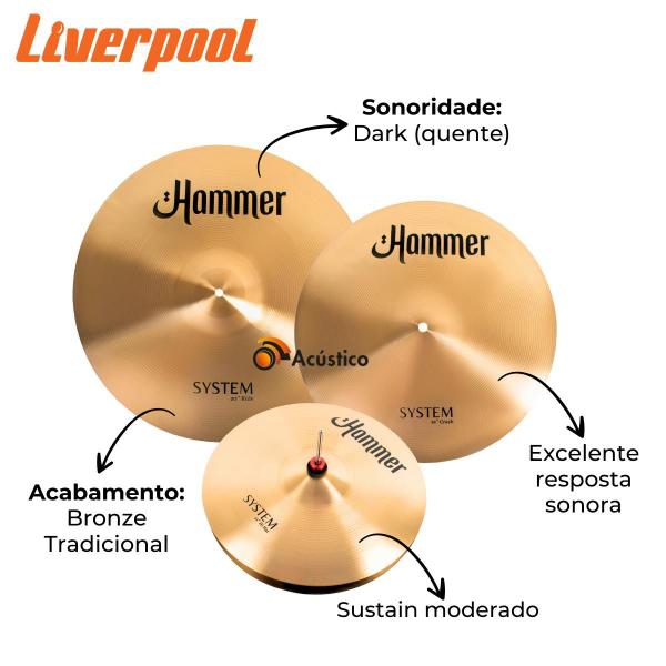 Imagem de Set Pratos De Bateria Liverpool Hammer System 14/18/20 + Bag