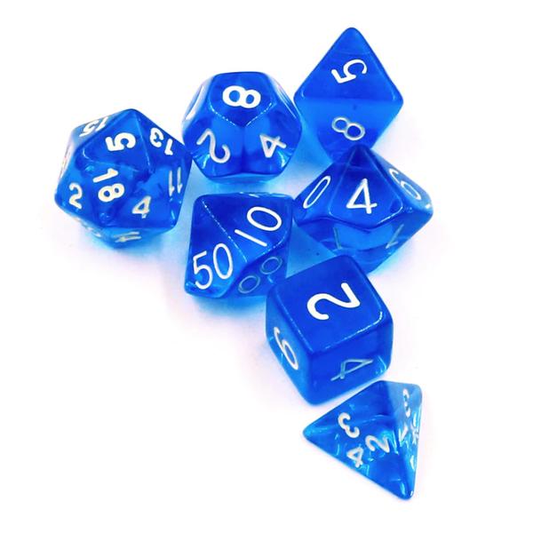 Imagem de Sete 7 Dados Rpg Azul D4 D6 D8 D10 D10% D12 D20 Bolsa Kit