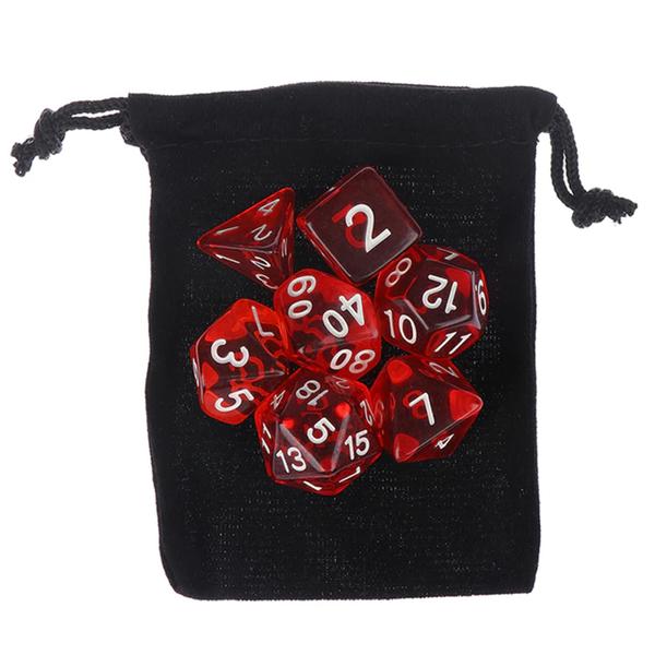 Imagem de Sete 7 Dados Rpg Vermelho D4 D6 D8 D10 D10% D12 D20 + Bolsa