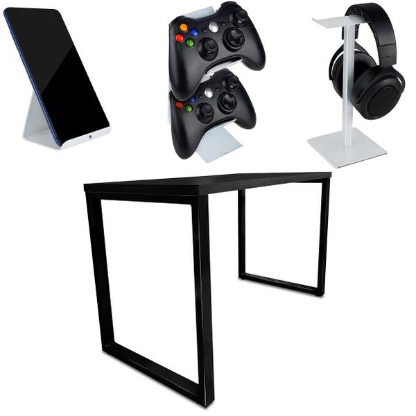 Imagem de Setup Kit Gamer Vexus Com Mesa Dallas 1,20 Suporte P/ Controle Fone Celular Branco