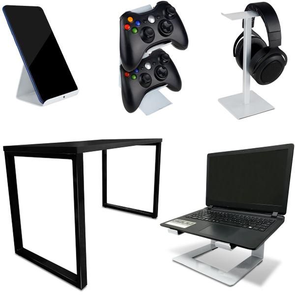 Imagem de Setup Kit Gamer Vexus Com Mesa Dallas 1,20 Suporte P/ Notebook Controle Fone Celular Branco