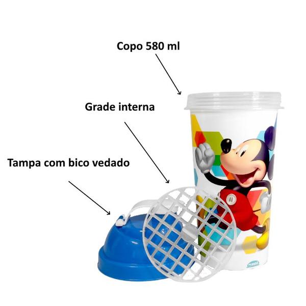 Imagem de Shakeira de Plástico 580 ml com Tampa Rosca e Misturador do Mickey