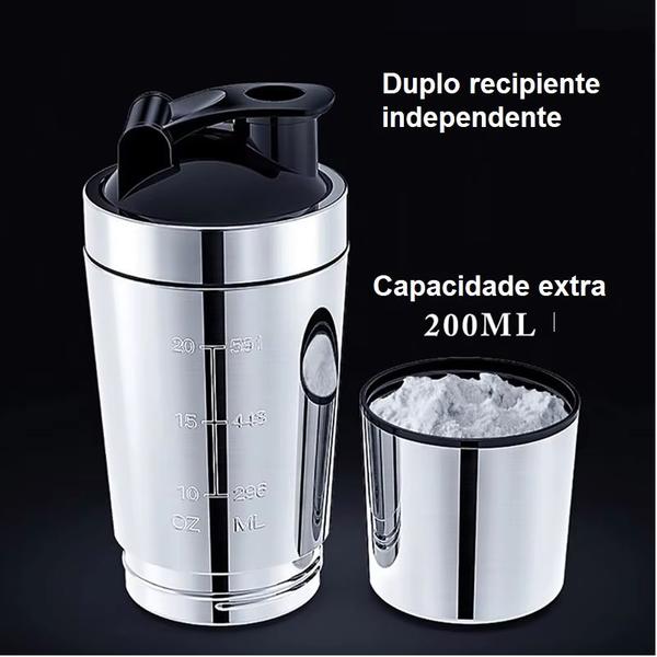 Imagem de Shakeira Dupla Inox 900ml Coqueteleira Academia Misturador