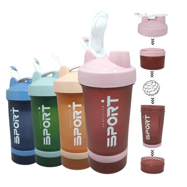 Shakeira Squeeze Academia 500ML com 2 compartimentos de armazenamentos - K Magazine Store Imagem de Shakeira Squeeze Academia 500ML com 2 compartimentos de armazenamentos