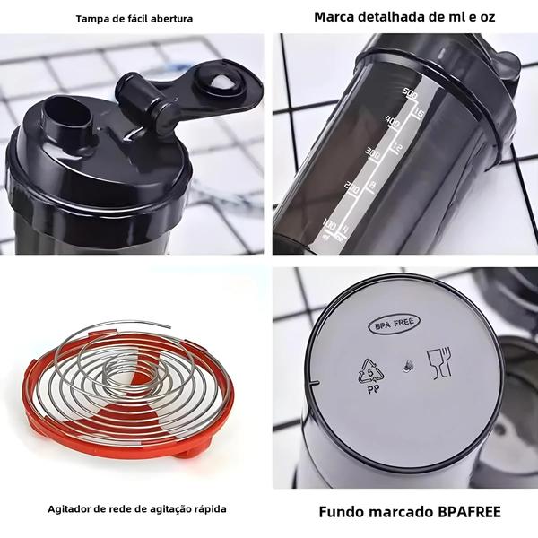 Imagem de Shaker de Proteína 3 Camadas com Grande Capacidade - Para Fitness e Milk Shakes