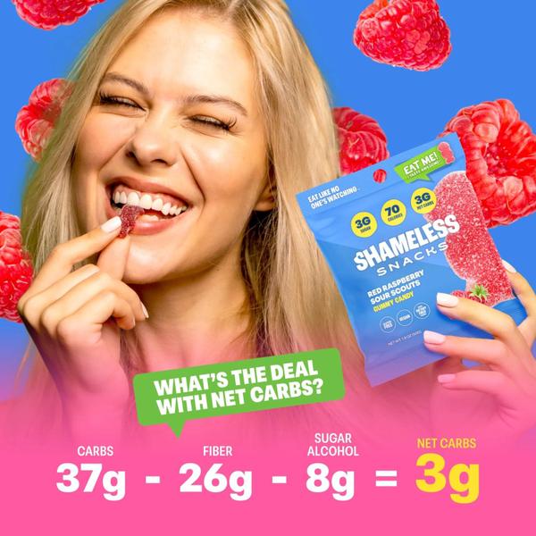 Shameless Snacks Red Raspberry Sour Scouts Goma framboesa Vermelha Imagem de Shameless Snacks Red Raspberry Sour Scouts Goma framboesa Vermelha