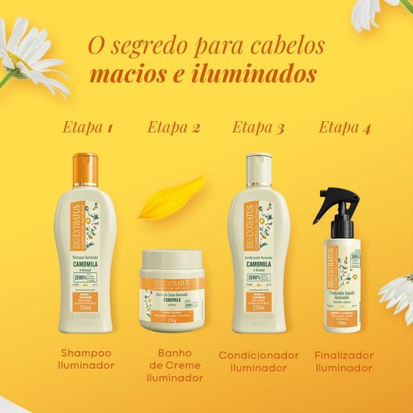 Imagem de Shampoo Clareador Iluminador Camomila e Girassol Bio Extratus 250ml P/ Cabelos Loiros