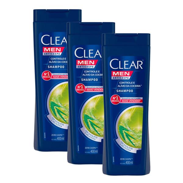 Imagem de Shampoo Clear Men Controle e Alívio da Coceira 400ml  Kit com três unidades