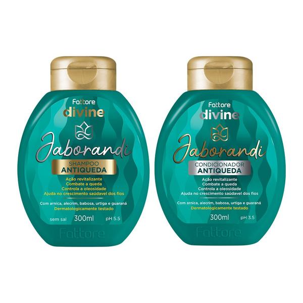 Imagem de Shampoo + Condicionador Antiqueda Fattore Divine Jaborandi Combate Oleaosidade e Queda Capilar 300ml