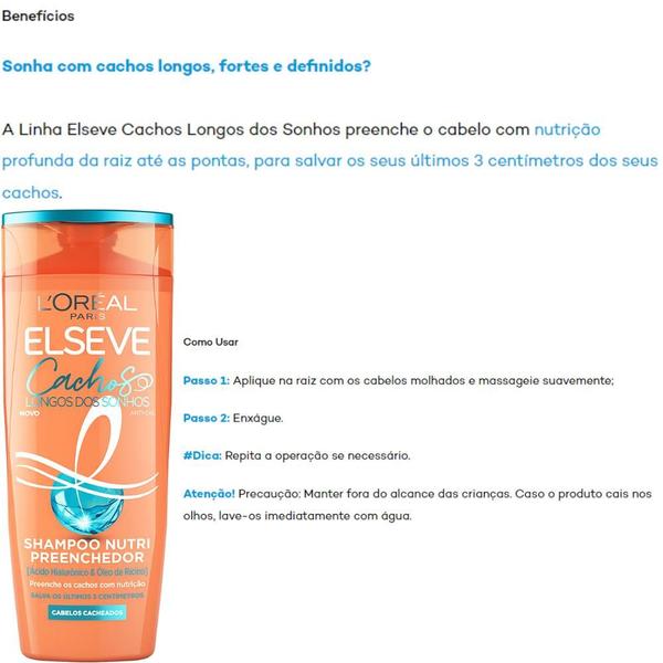 Imagem de Shampoo Condicionador Creme Pentear e Tratamento CACHOS DOS SONHOS 200ML ELSEVE